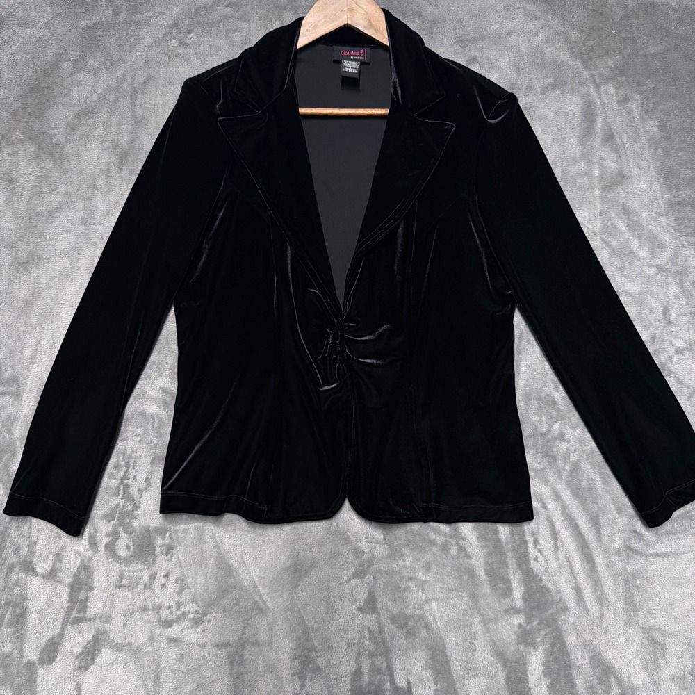 Vintage Y2K Notations Velvet‎ Blazer Womens L  Ruched Soft Goth Dark Academia